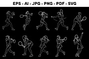 Woman Playing Tennis Line Art, an Object Graphic by nandinigraphics (Thumbnail 2 of 7)