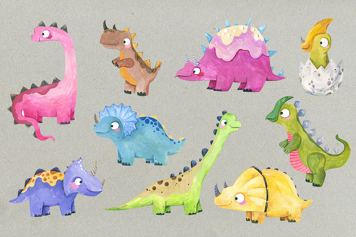 Watercolor Dinosaur Clipart Baby, an Object Graphic by the_myro (Photo 3 of 11)