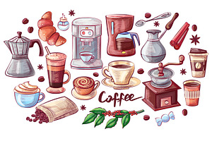 Coffee Cup And Dessert Poster Vector