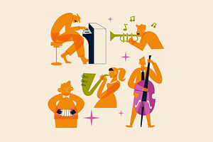 Cream Midcentury Jazz Asset Illustra, an Illustration by graphicook