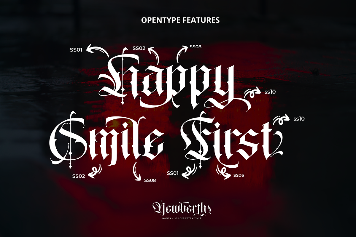 Newberth - Modern Blackletter Font, a Blackletter Font by Pixesia Studio (Photo 8 of 11)