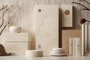 Neutral hued product display with te, a Background Photo by Pixeness Studio