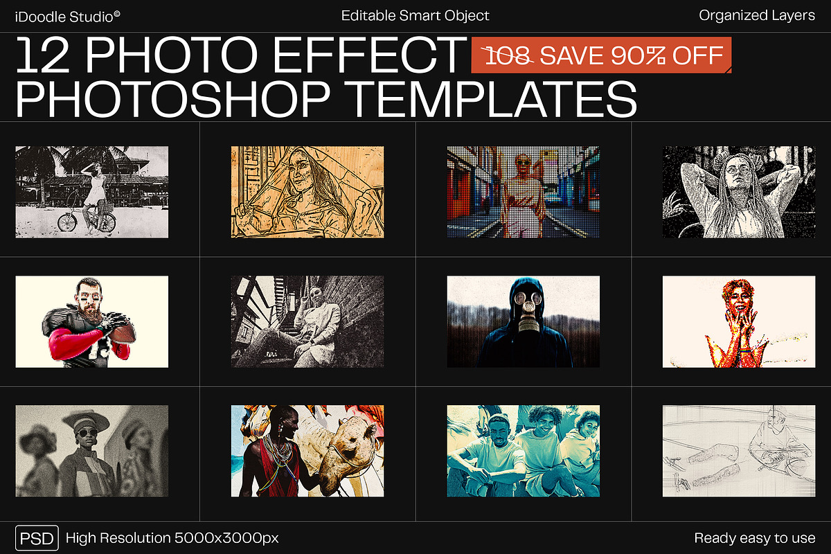 12 Photo Effect Templates, a Layer Style Add-On by iDoodle Studio (Photo 1 of 6)