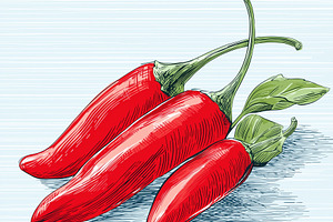 Vintage hand-drawn red chili peppers, a Food & Drink Photo by MistyDay