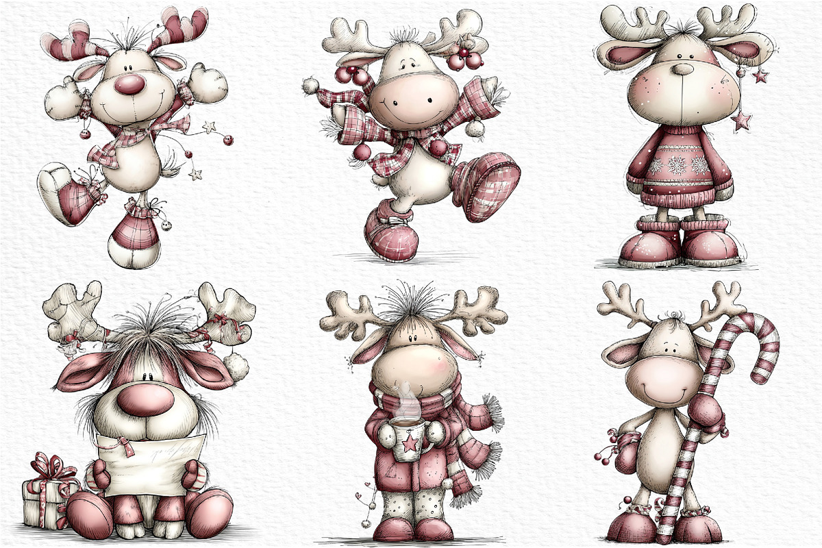 Quirky Christmas Reindeer Clipart, an Illustration by Craft Nest (Photo 3 of 6)