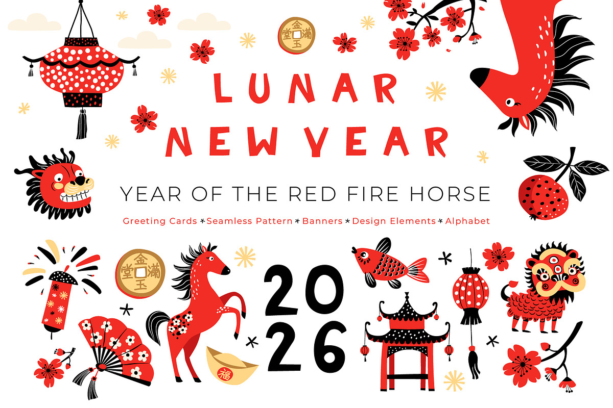 Lunar New Year 2026 Red Fire Horse, a Seasonal Illustration by VasilkovS (Photo 1 of 8)