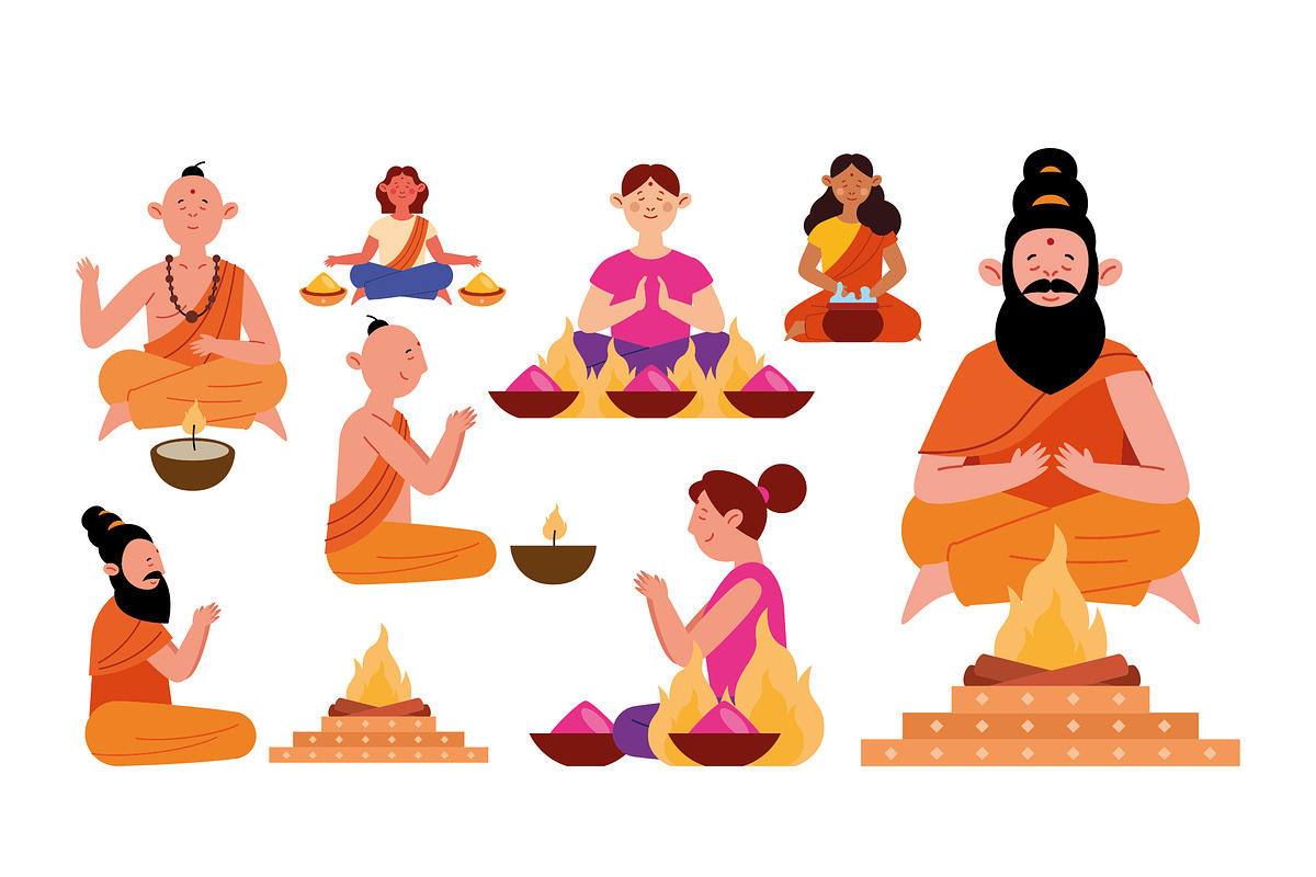 Havan Ritual Illustration Set