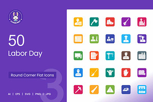 50 Labor Day Round Corner Flat Icons, an Icon by IconBunny