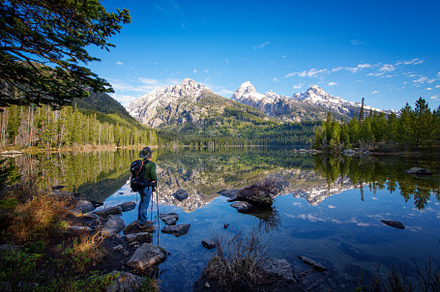 Hiker Enjoying Mountain Lake Views