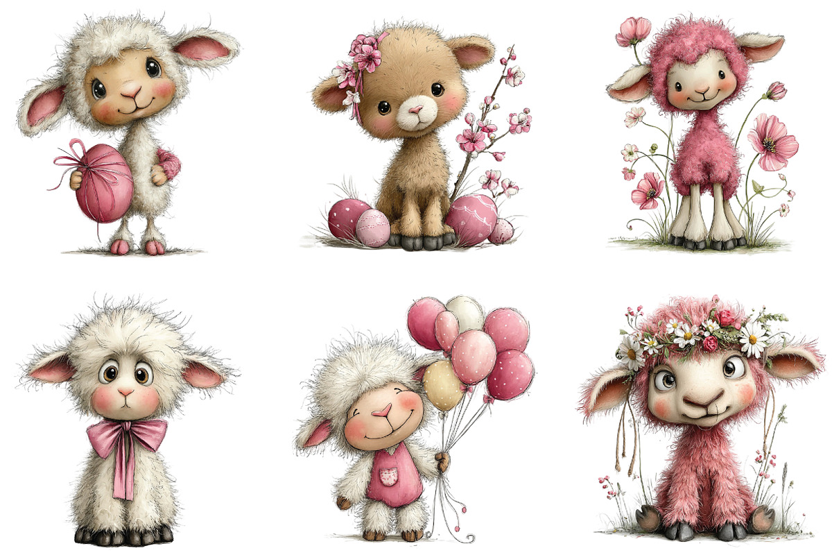 Whimsical Pink Easter Lamb Clipart, an Illustration by CraftArtStudio (Photo 2 of 6)