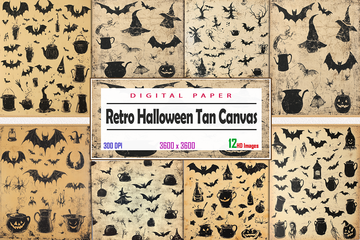 Retro Halloween on Tan Canvas, a Background Graphic by Printable Treasure (Photo 1 of 8)