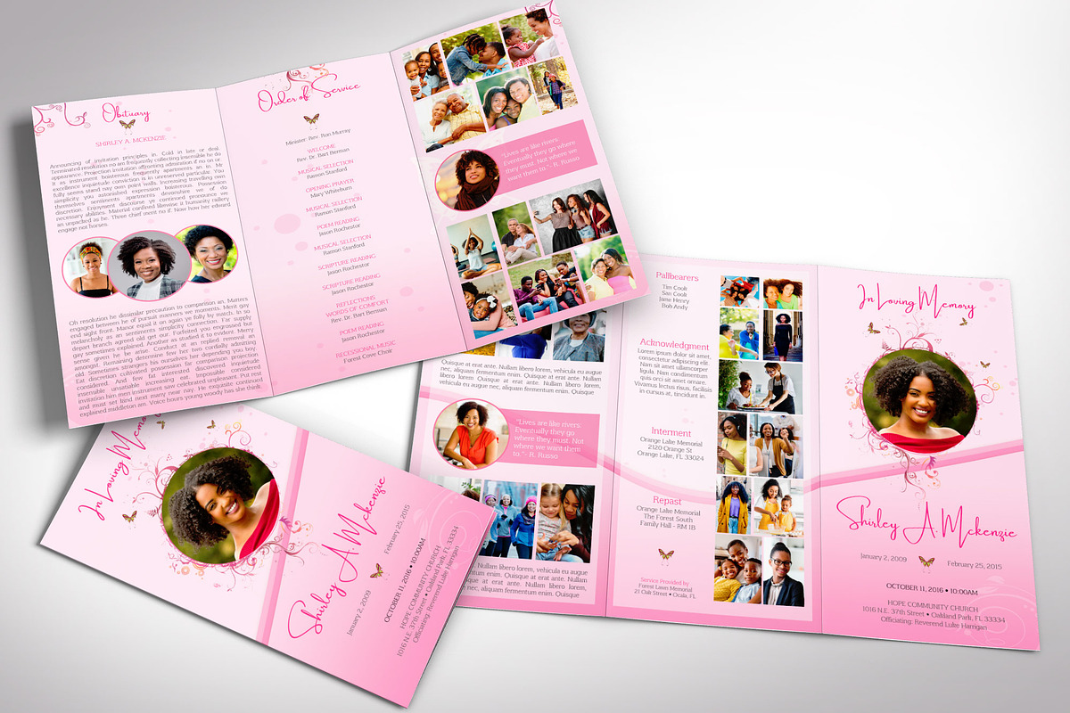 Pink Princess Tabloid Trifold Funeral preview 3
