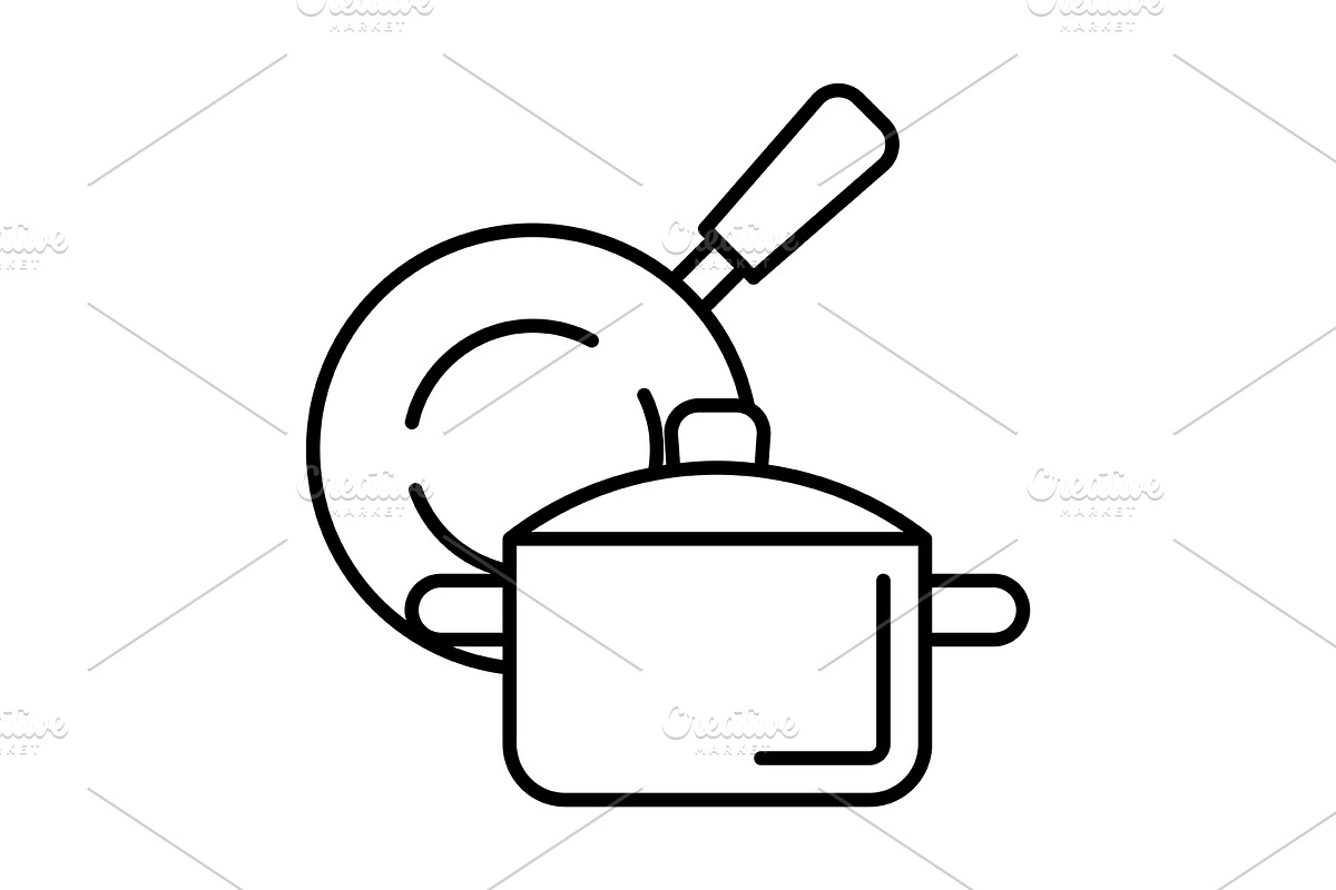 Frying pan and saucepan icon., an Outline Icon by incomible