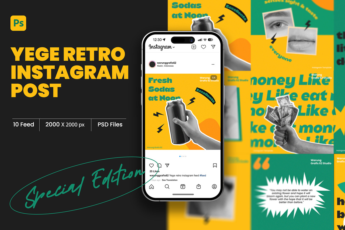 Retro Instagram Feed for PS, a Social Media Template by Migunani Studio (Photo 1 of 6)