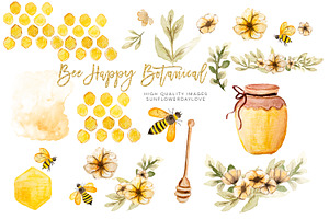 Watercolor Bee Honey Clipart