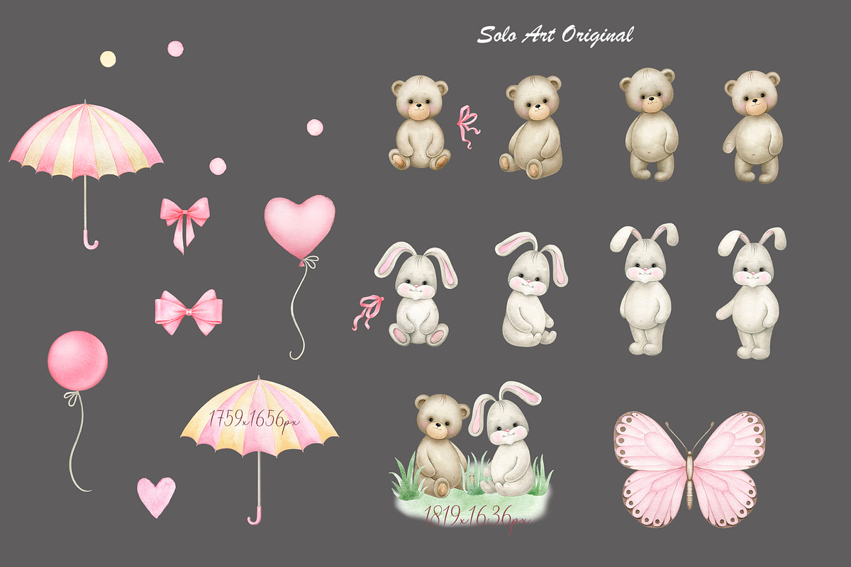 Teddy bear Baby girl Bunny Rainbow, an Animal Illustration by Solo Art Original (Photo 3 of 8)