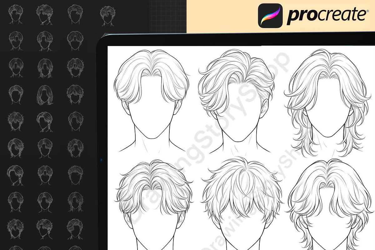 180 Male Hair Procreate Stamps, a Brush Add-On by DrawingStoryShop (Photo 5 of 6)
