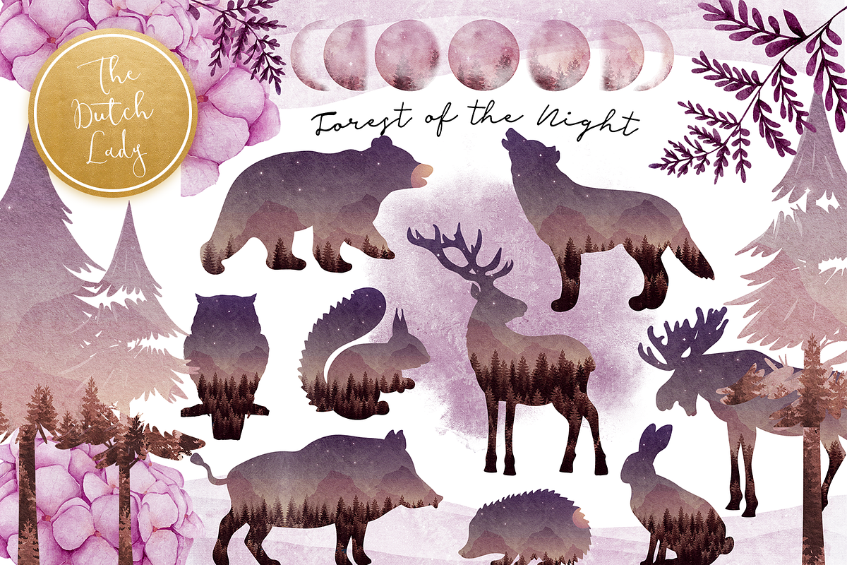 Forest Nighttime Clipart Set, an Illustration by The Dutch Lady Designs (Photo 1 of 6)