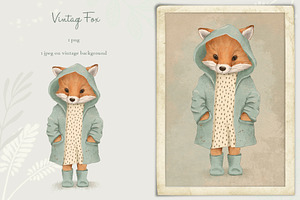 Vintage Cute Fox Clipart And Poster