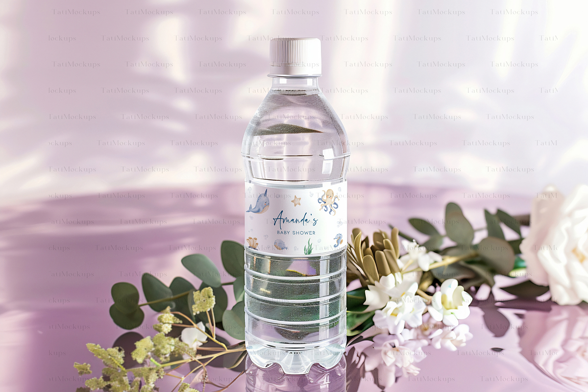 Water Bottle Label Mockup, 8x2 Label, a Product Mockup by TatiMockup (Photo 3 of 6)