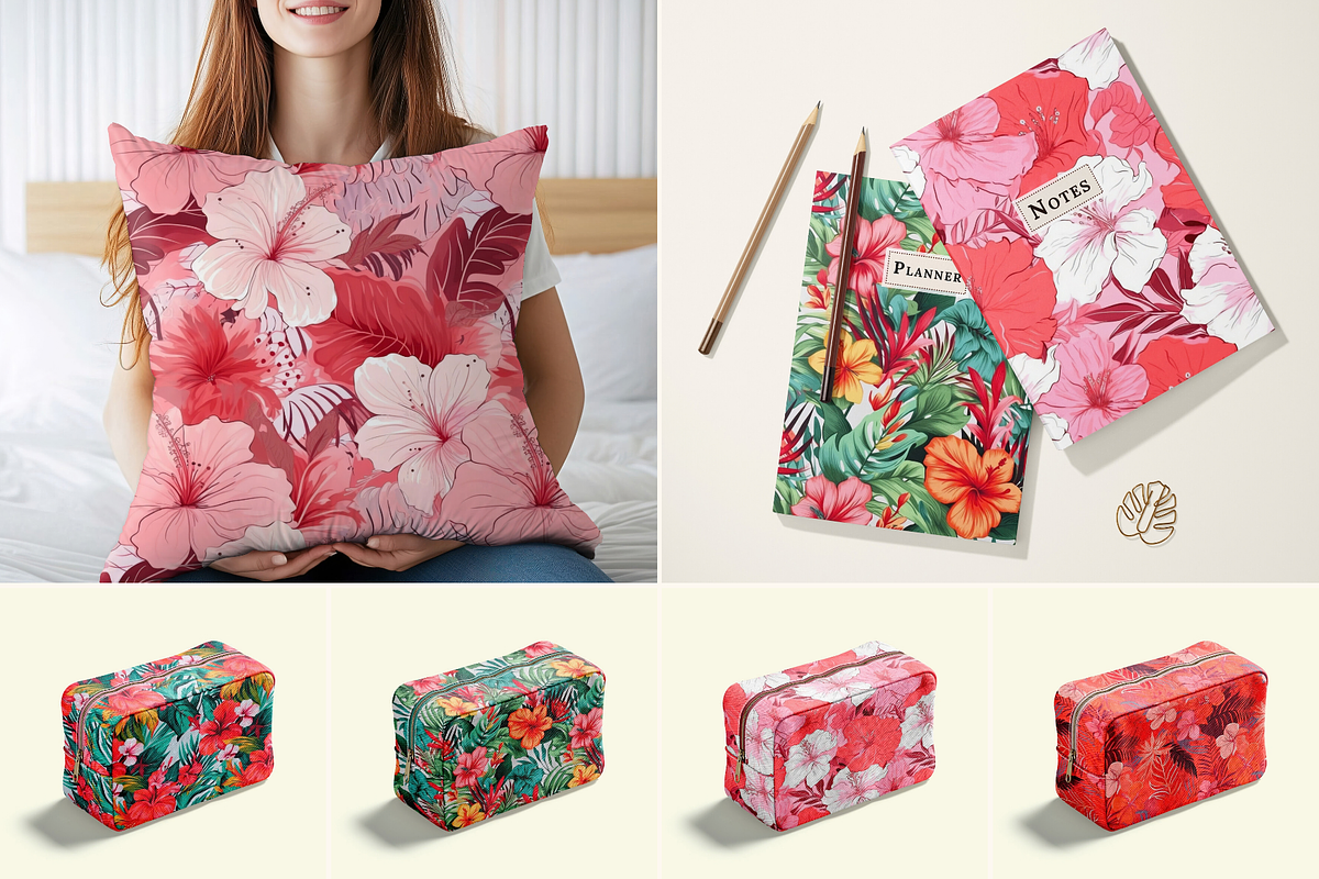 Coral Lagoon Hibiscus Florals, a Pattern Graphic by Ninterints (Photo 5 of 10)