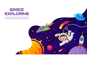 Space Landing Page. Cartoon Planets