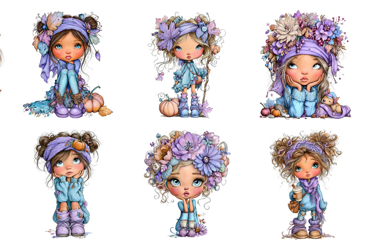 Whimsical Autumn Girls Clipart, a Seasonal Illustration by Daily.Designs (Photo 2 of 5)