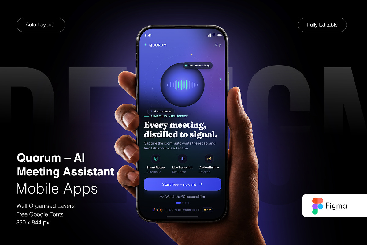 Quorum – AI Meeting Assistant, an UI Kit Template by Pitchlook.Studio (Photo 1 of 4)