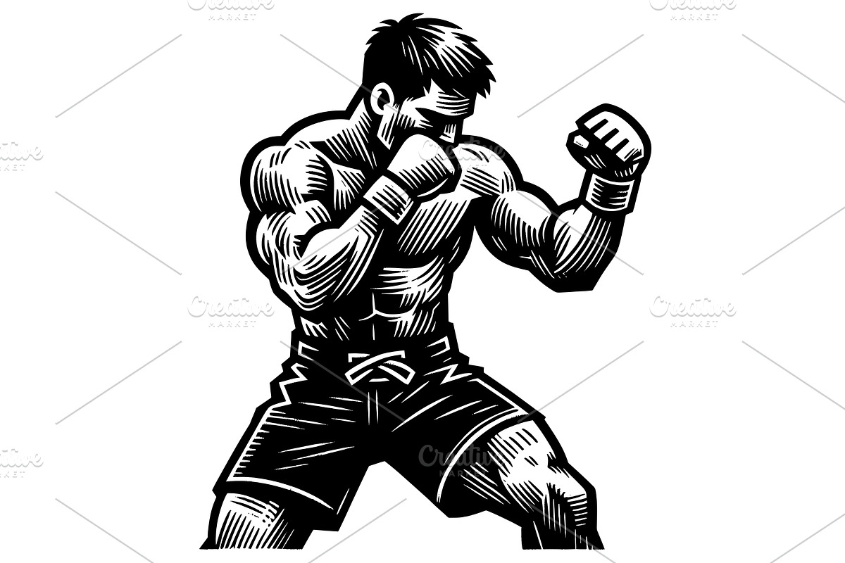 MMA Fighter Portrait Linocut, a Sport Illustration by Malchev