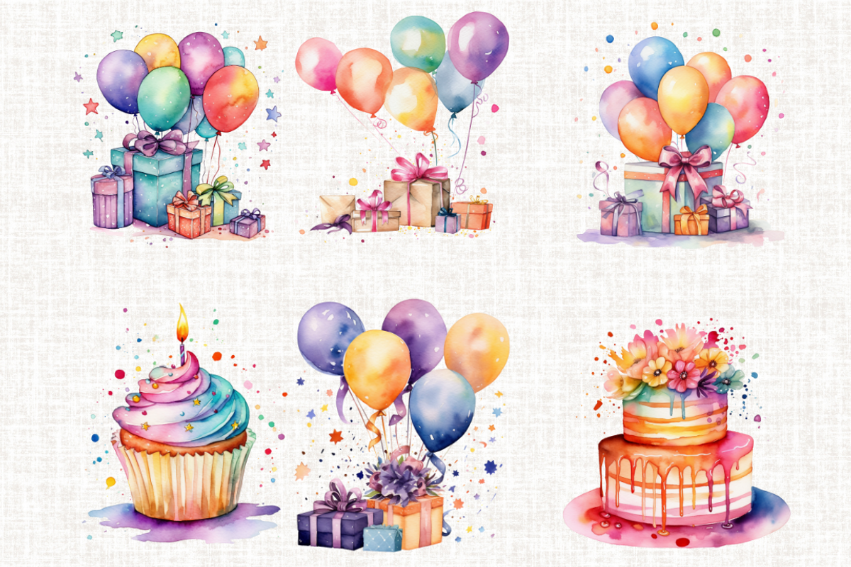 Watercolor Birthday Clipart Bundle, an Illustration by Mash Mash Stickers (Photo 5 of 9)