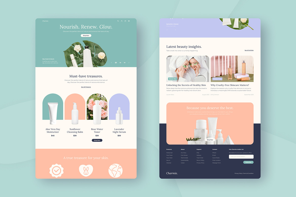 Charmie - Beauty Brand Landing Page, an UI Kit Template by peterdraw (Photo 3 of 3)