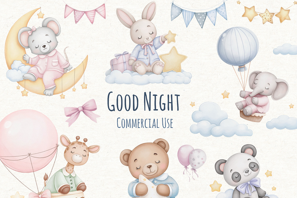 Baby Animals Sleeping Watercolor Png, an Animal Illustration by ekossa_art (Photo 1 of 6)