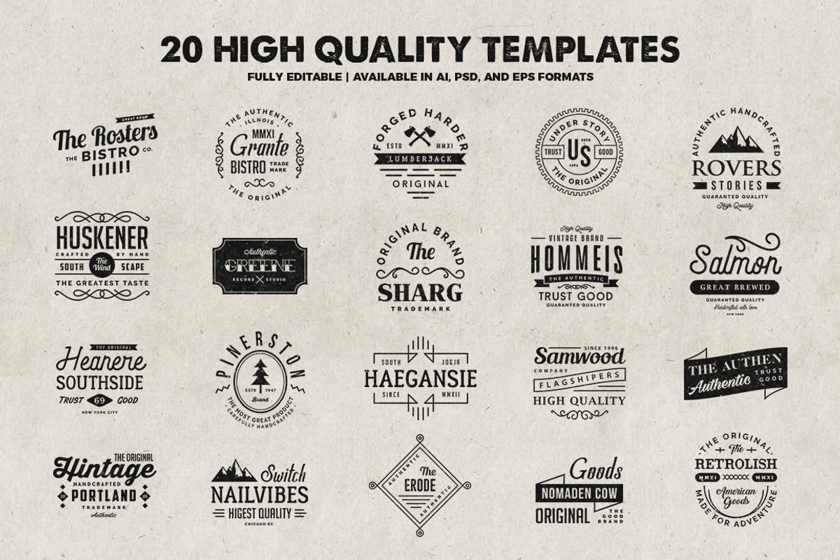 Modern Vintage Logo/Badge Templates, a Branding & Logo Template by Bitstate Design (Photo 2 of 4)