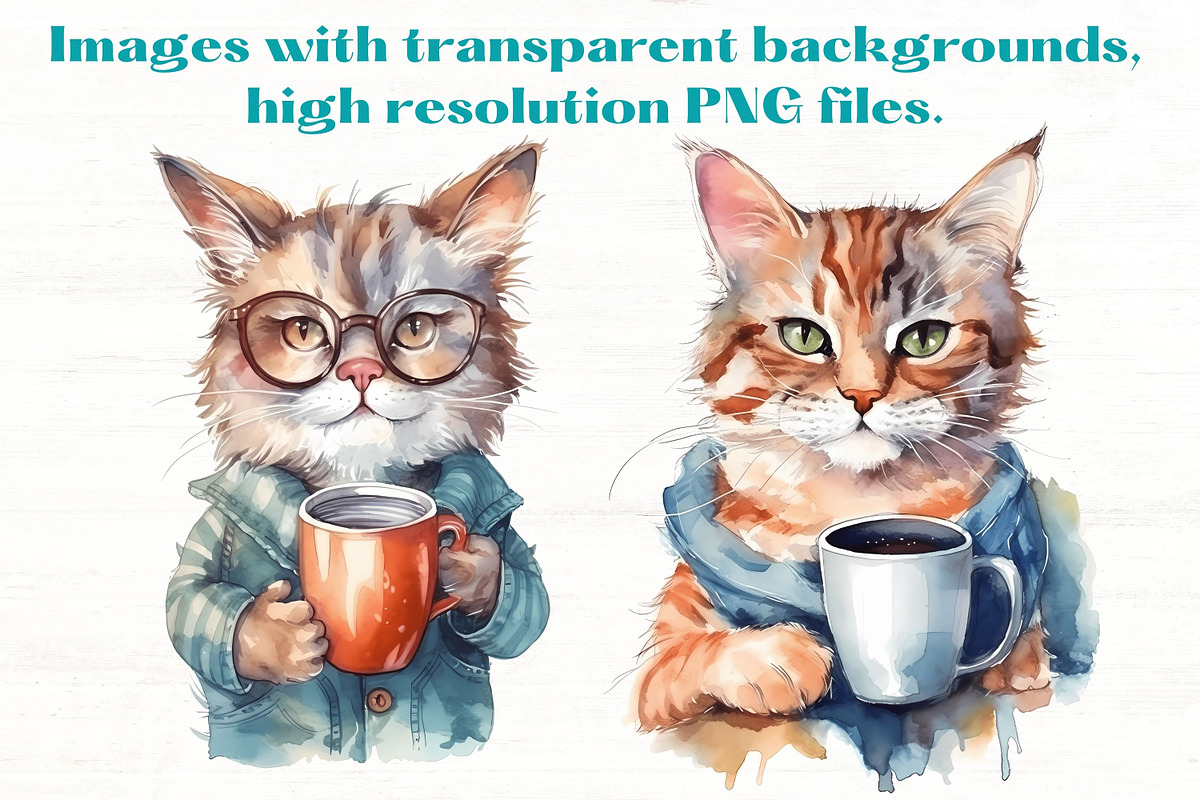 Cats with Coffee clipart x11, an Animal Illustration by Mermaids Cove (Photo 5 of 9)