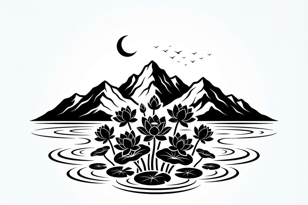 60 Lotus Mountain Harmony Silhouette, an Empty State Illustration by Amazin_art (Photo 30 of 31)