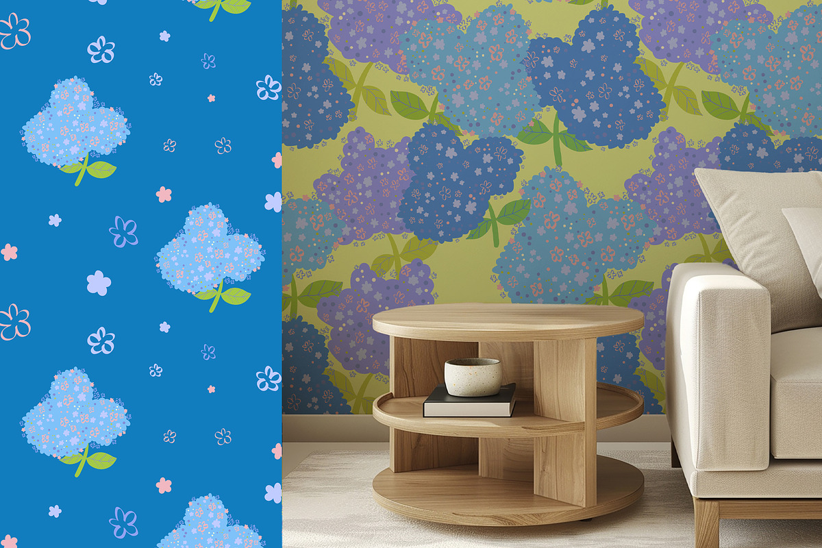 Hydrangeas floral vector pattern, a Pattern Graphic by Carpet Tapete Pretzel (Photo 12 of 14)