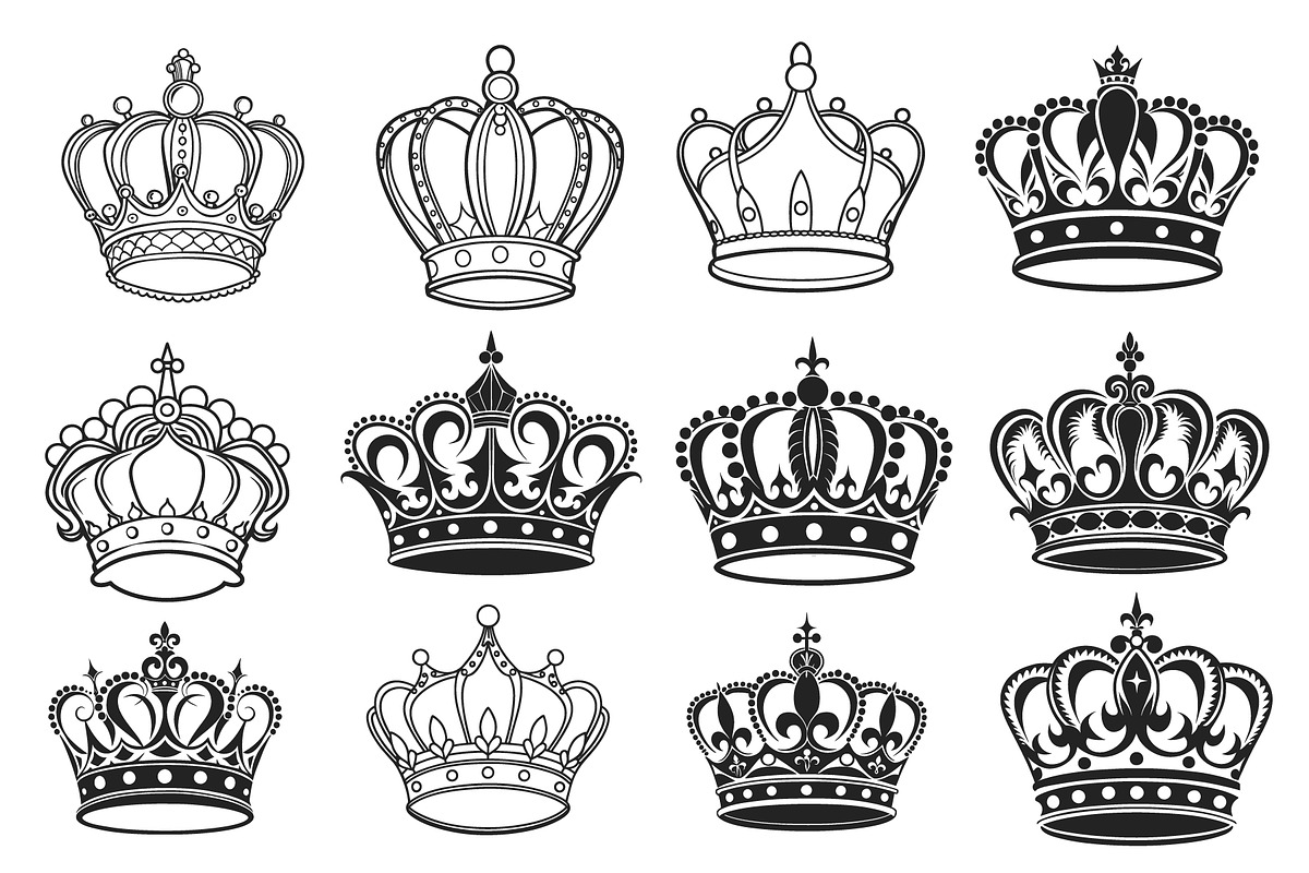 Queen crown vector silhouette set, an Object Graphic by Billah Hub