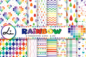 Rainbow Digital Paper Pack, a Pattern Graphic by lindoet23