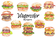 Burgers watercolor clipart, a Background Graphic by GoodFairyClipArt (Thumbnail 1 of 3)
