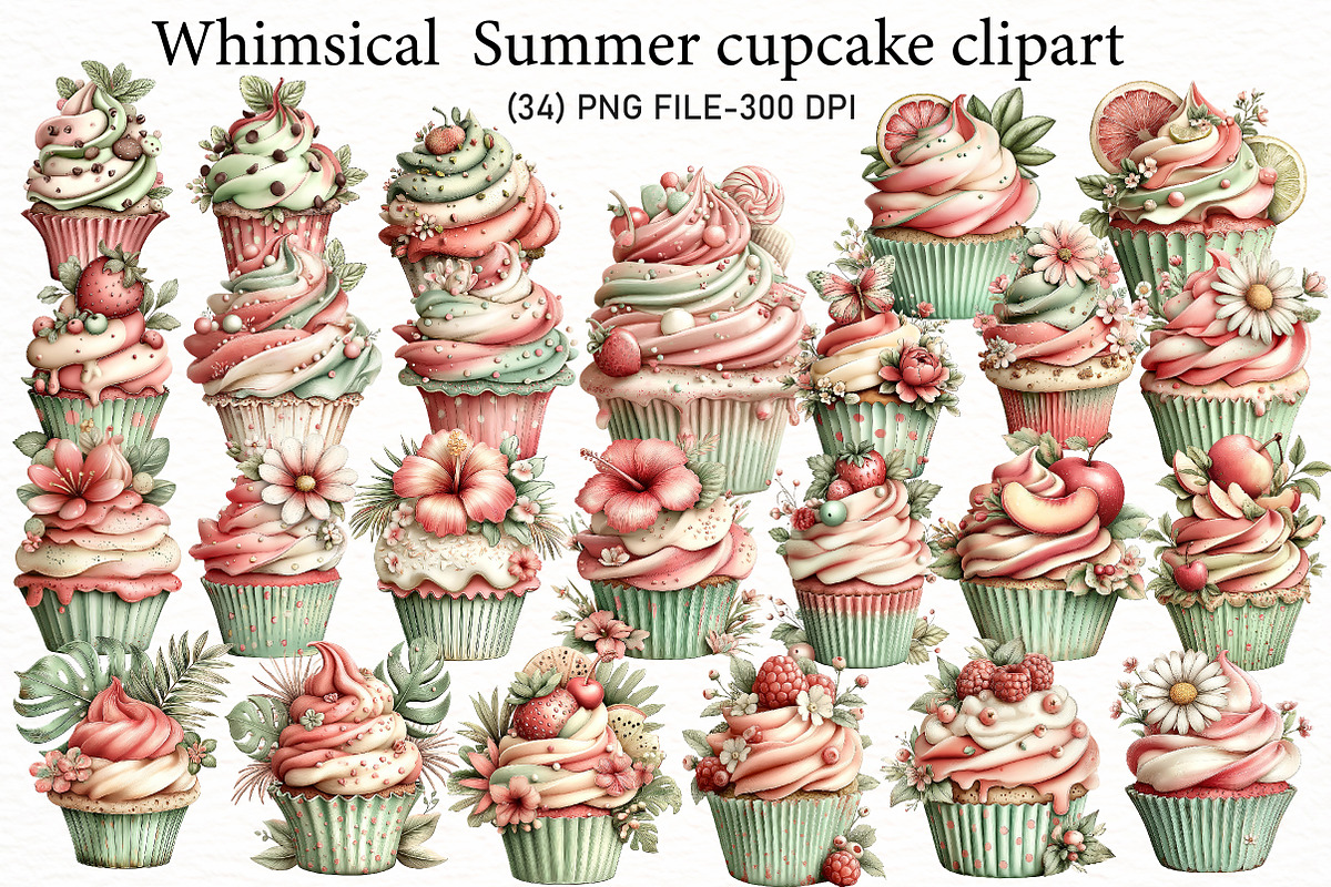 whimsical Summer cupcake clipart, an Illustration by Designworld (Photo 1 of 7)