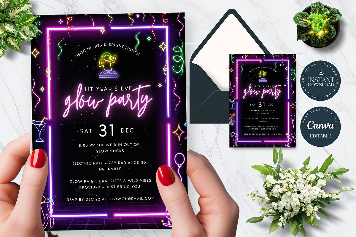 Editable Glow Party Invitation, an Invitation Template by Tracia Creative (Photo 1 of 6)