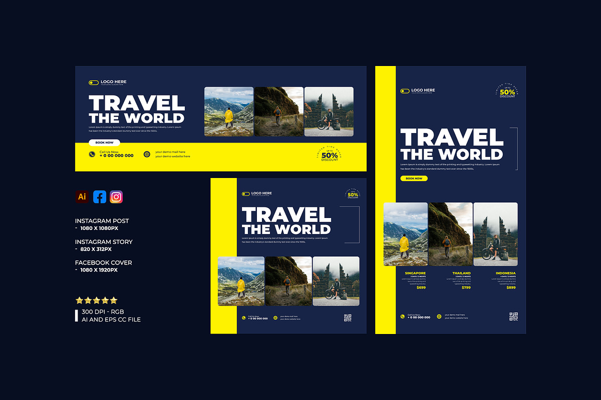 Travel Social media banner set, a Social Media Template by Tanmoy Topu