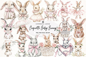 Cute Coquette Baby Bunny Clipart PNG, an Illustration by SinaCreation