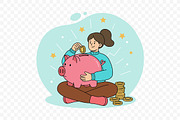 Woman Putting Coin to Piggy Bank, an Object Illustration by Partikusi Design (Thumbnail 3 of 3)
