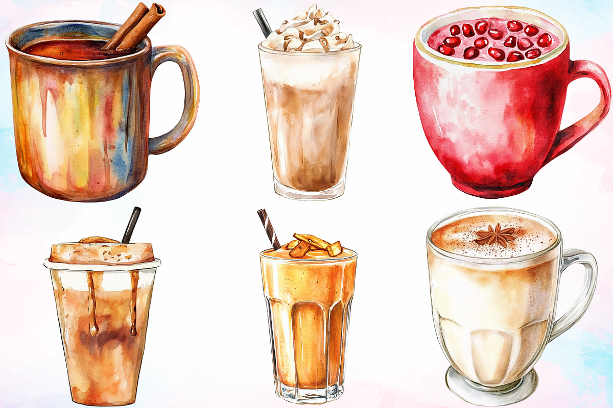 Watercolor Fall Drinks Clipart PNG, a Seasonal Illustration by Canvas Craft