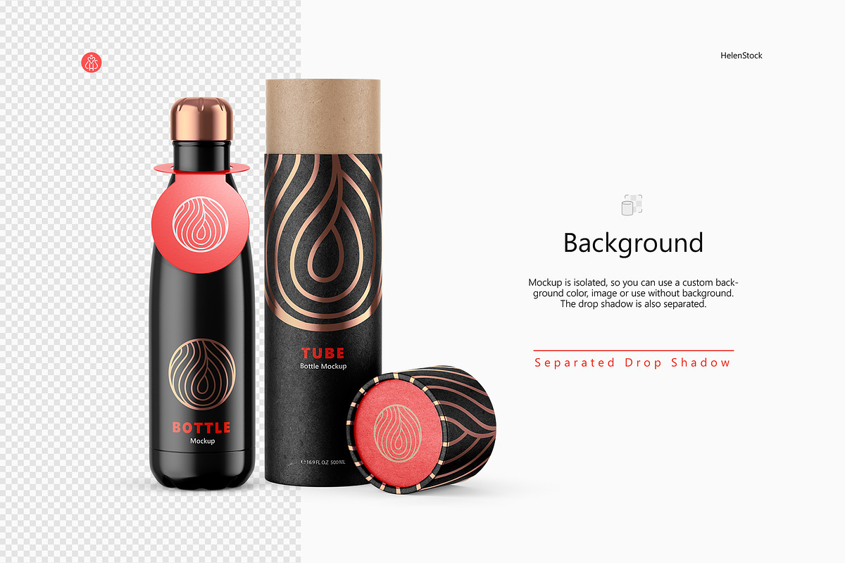 Thermos Bottle with Tube Mockup Set, a Packaging Mockup by HelenStock (Photo 9 of 20)