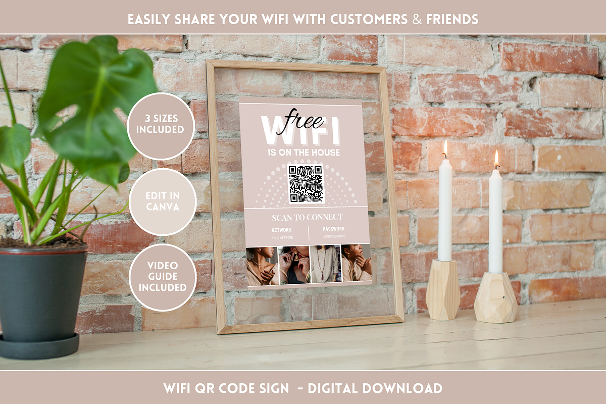 Beige WiFi QR Code Sign, a Stationery Template by SunshineStudioBoutique (Photo 2 of 11)