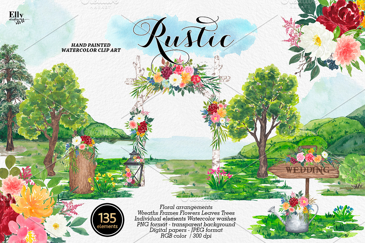 Rustic Watercolor Graphic Set, a Decorative Illustration by Elly Studio (Photo 1 of 13)