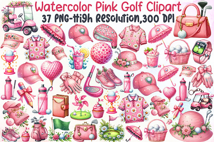 Watercolor Pink Golf Clipart, an Illustration by Sublimation Artist