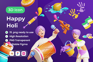 Happy Holi 3D Illustration, a Characters & Person 3D Model by Vektora Studio
